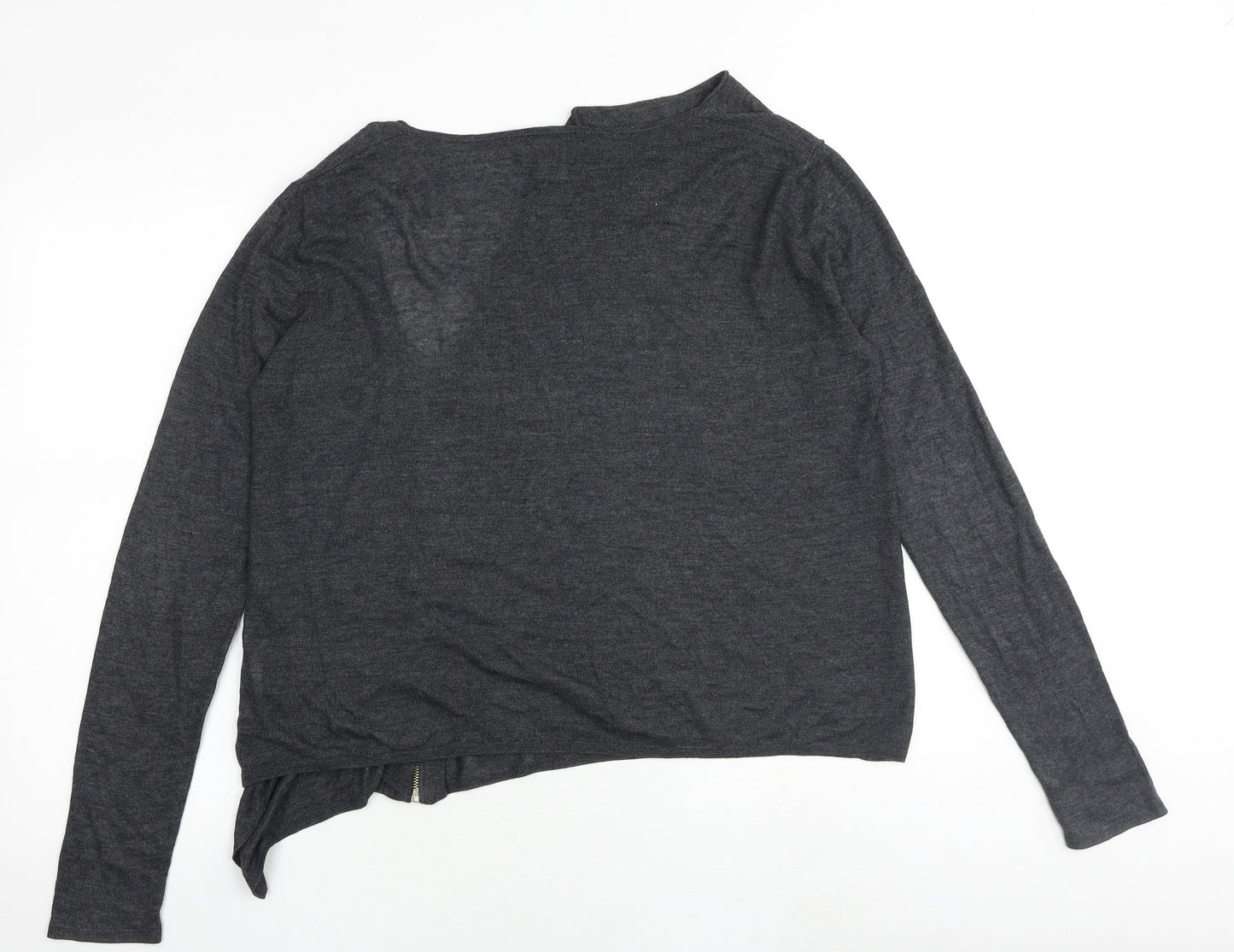 R Essential Womens Grey V-Neck Polyester Full Zip Jumper Size 12