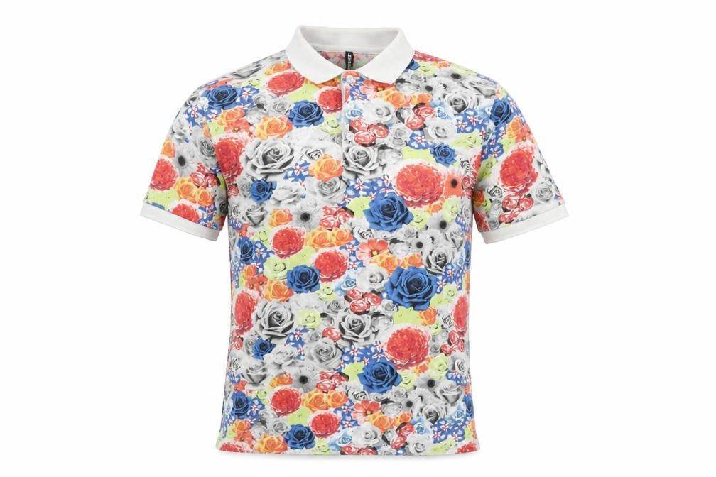 New Love Club Mens Multicoloured Floral 100% Cotton Polo Size M Collared Button