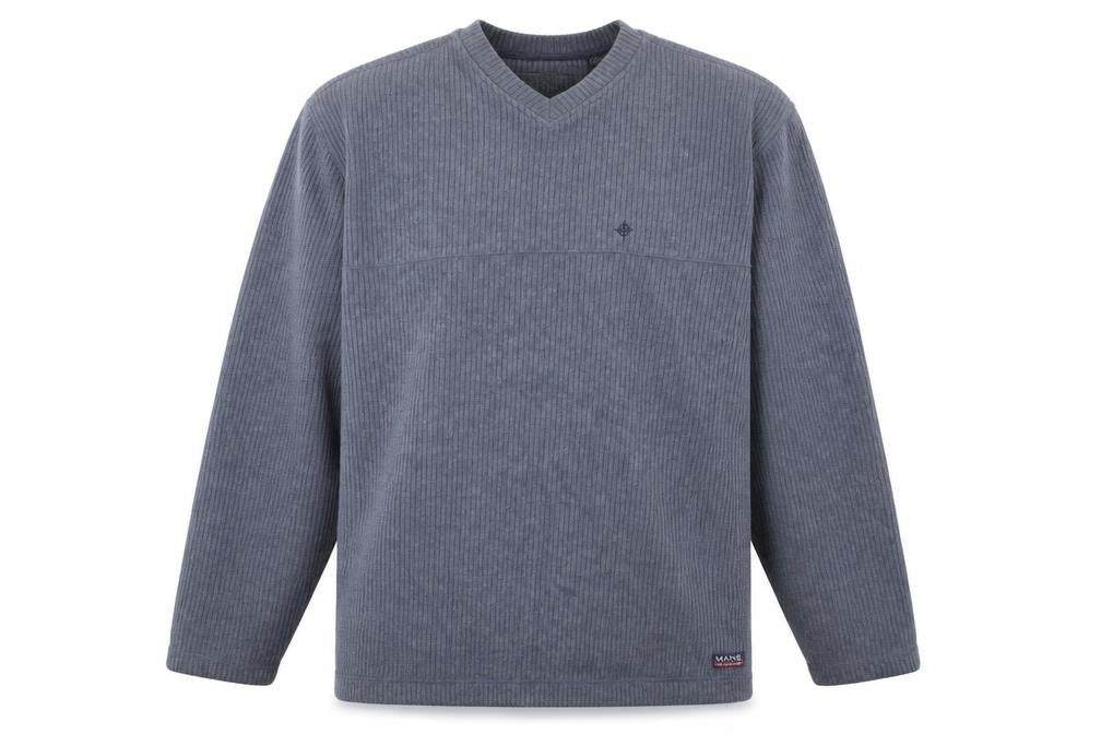 Front view of Maine New England men’s blue polyester pullover sweatshirt, size M