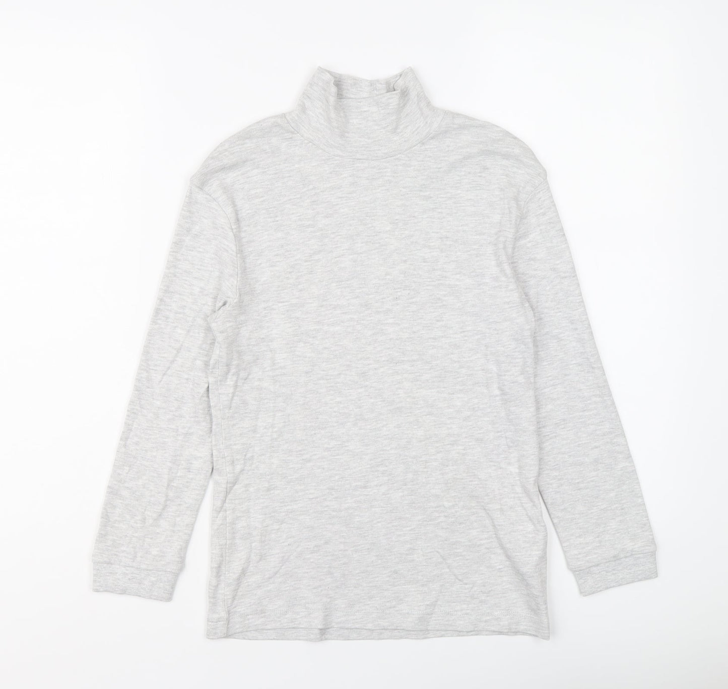 Marks and Spencer Girls Grey Cotton Basic T-Shirt Size 9-10 Years Mock Neck Pullover