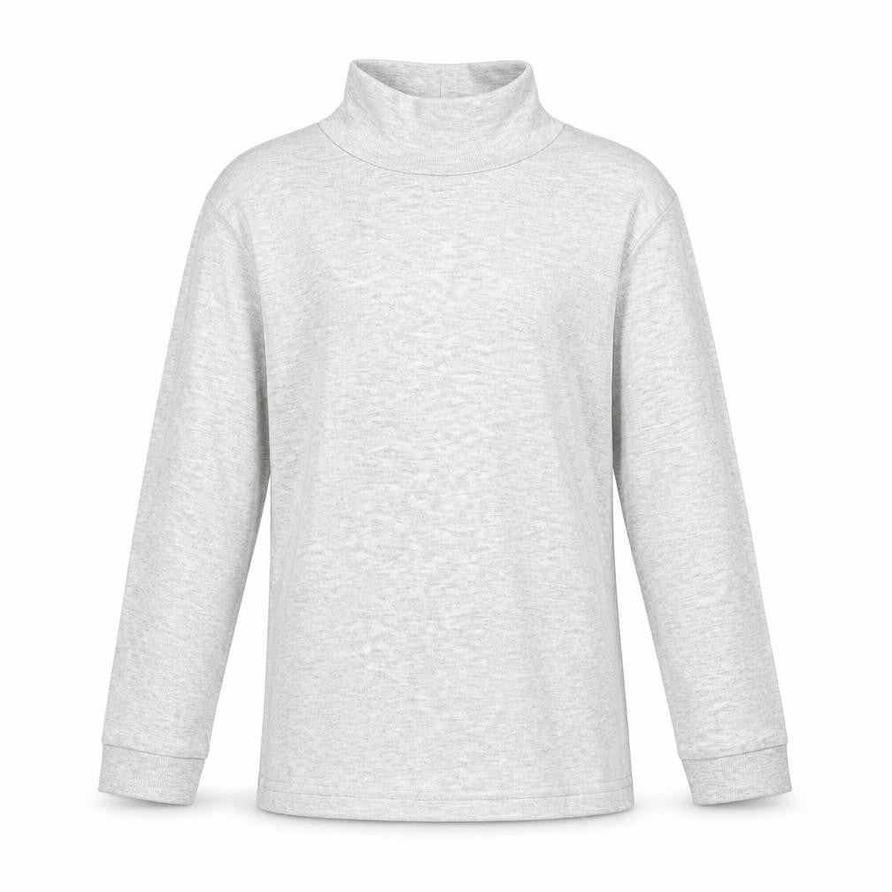 Front view of Marks & Spencer girls’ grey cotton basic t-shirt, size 9-10, years mock neck pullover