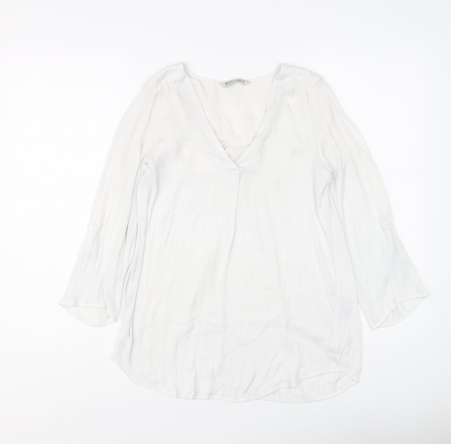 Stradivarius Womens White Polyester Basic Blouse Size XS V-Neck
