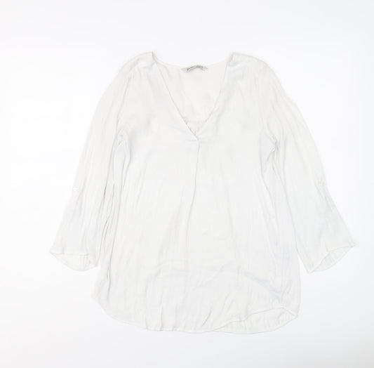 Stradivarius Womens White Polyester Basic Blouse Size XS V-Neck