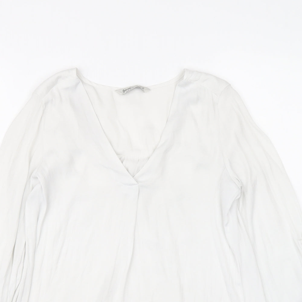 Stradivarius Womens White Polyester Basic Blouse Size XS V-Neck