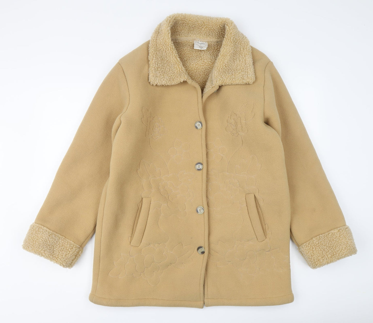 Classics Womens Beige Overcoat Coat Size 12 Button