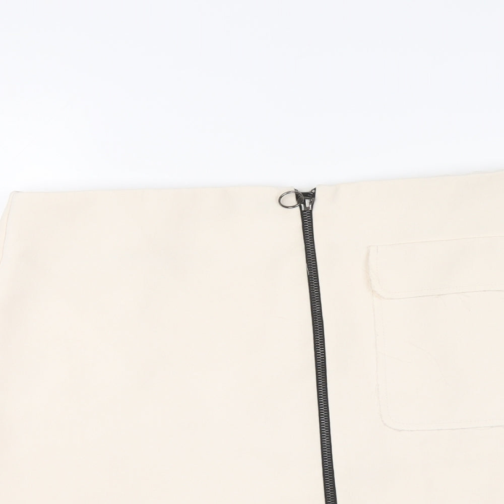 Topshop Womens Beige Polyester A-Line Skirt Size 14 Zip