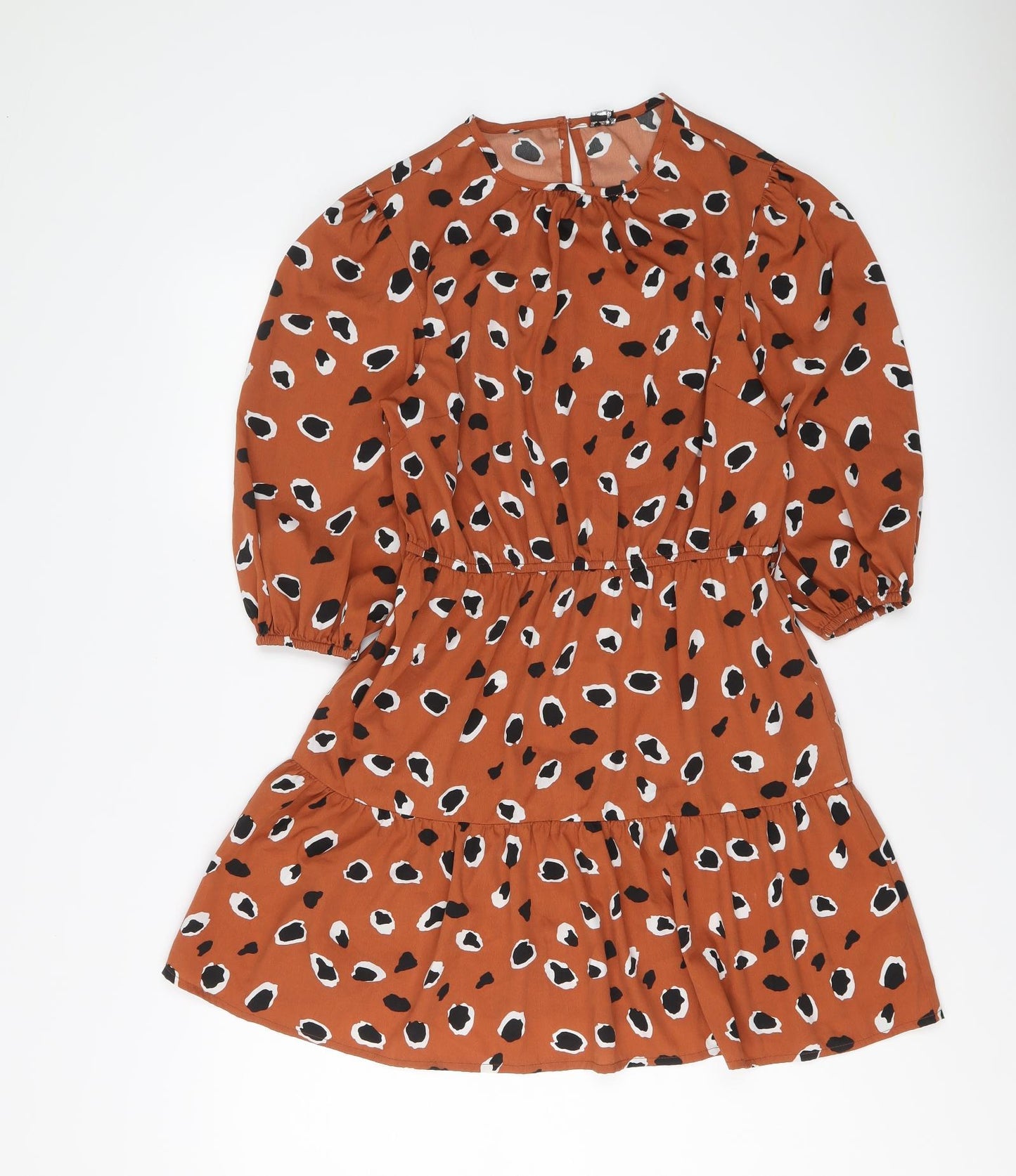 Influence Womens Brown Animal Print Polyester Skater Dress Size 12 Round Neck Pullover - Leopard pattern