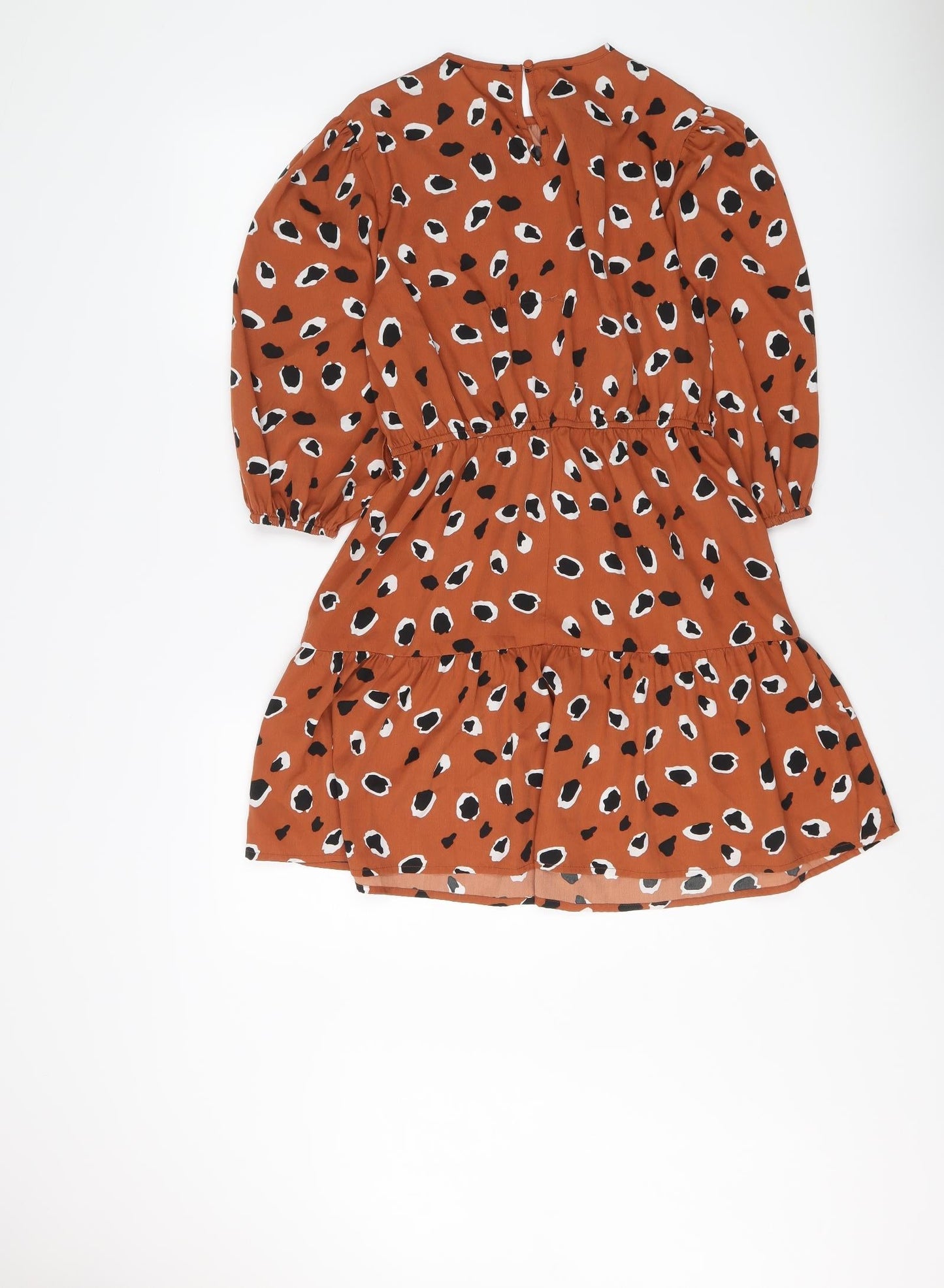 Influence Womens Brown Animal Print Polyester Skater Dress Size 12 Round Neck Pullover - Leopard pattern