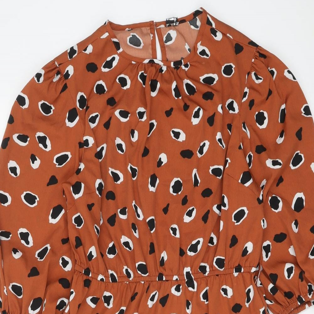Influence Womens Brown Animal Print Polyester Skater Dress Size 12 Round Neck Pullover - Leopard pattern