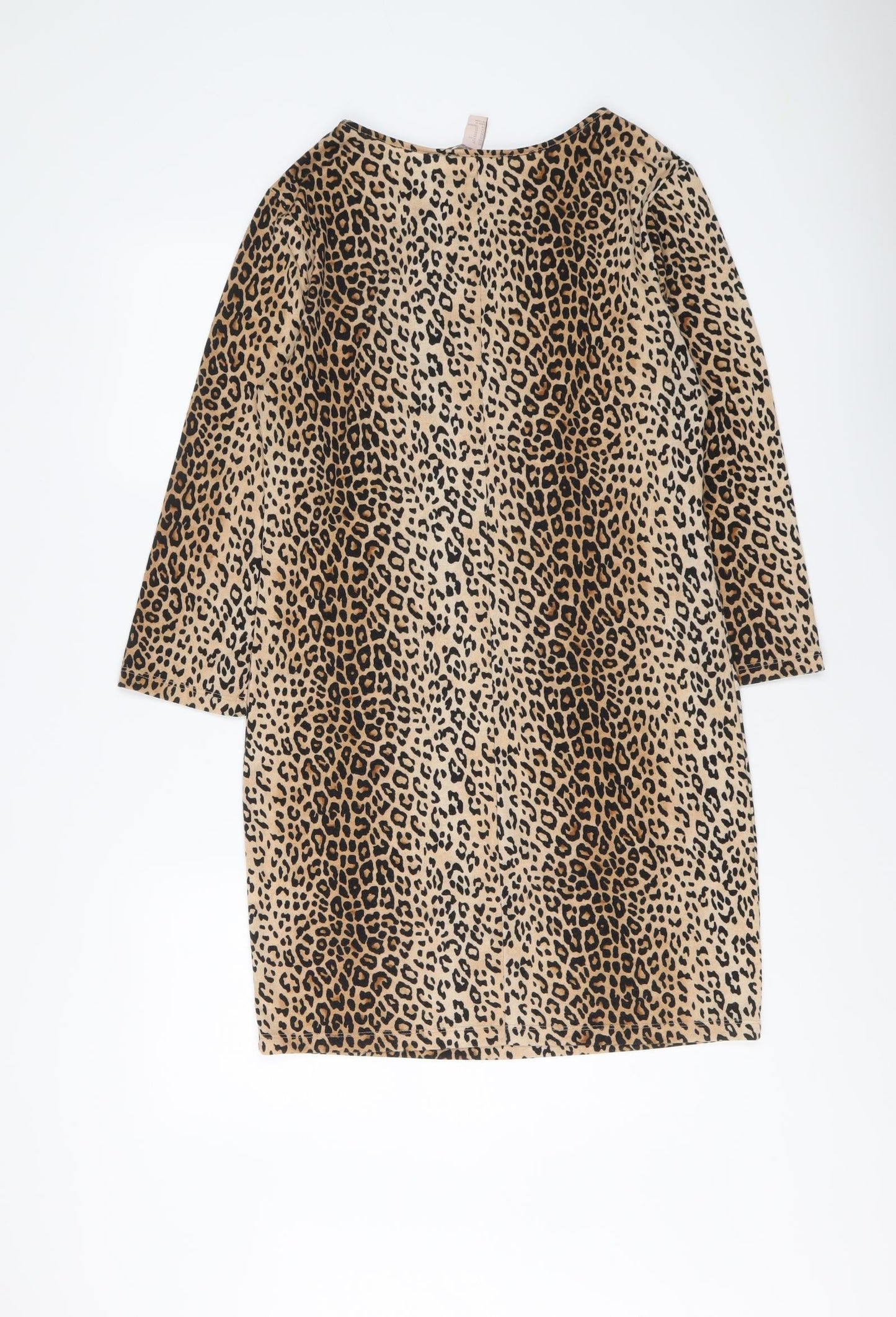 FOREVER 21 Womens Brown Animal Print Polyester A-Line Size XL Round Neck Pullover - Leopard pattern