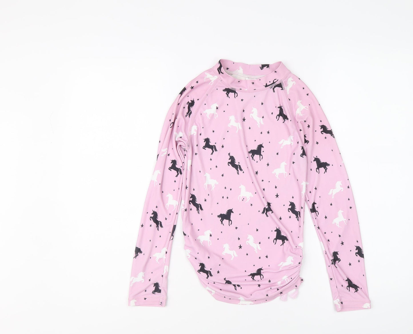 NEXT Girls Pink Floral Polyester Basic T-Shirt Size 9 Years Mock Neck Pullover - Unicorn Pattern