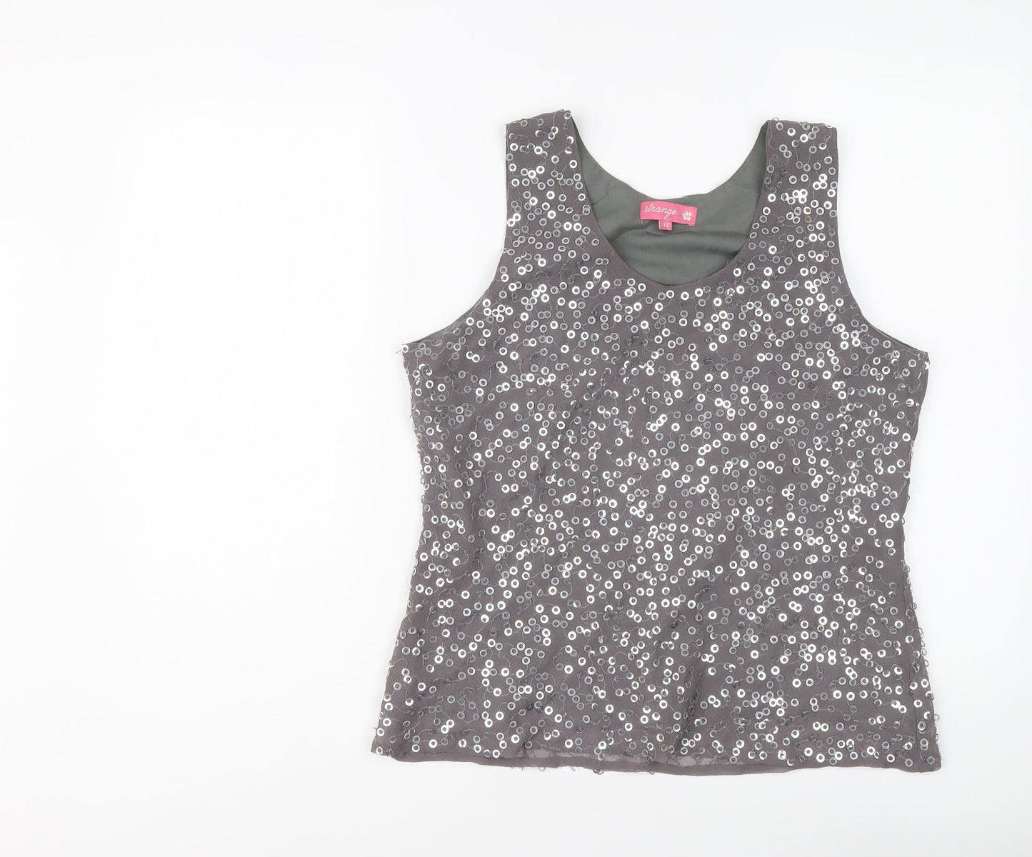 Strange Womens Grey Polyester Basic Tank Size 12 Scoop Neck