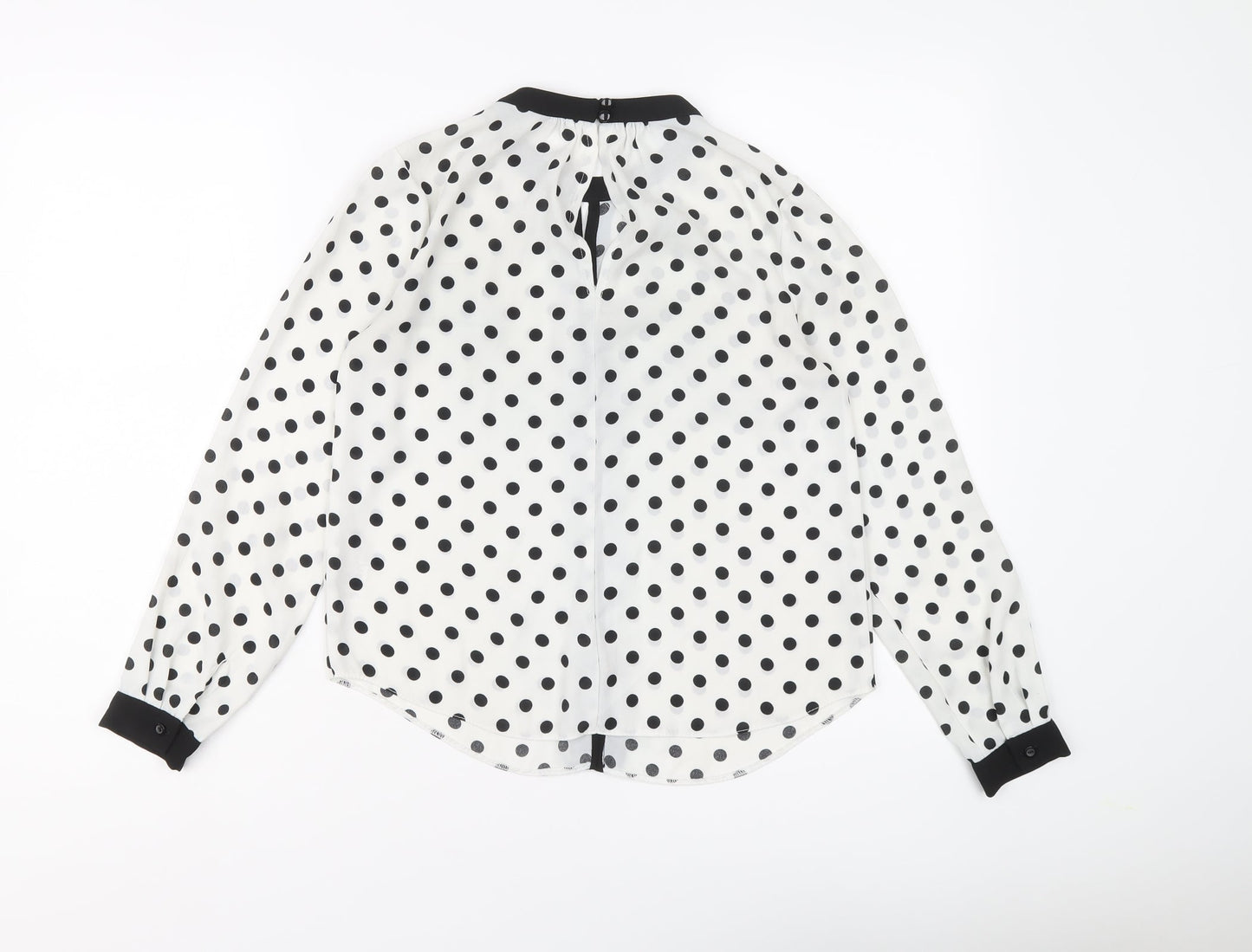 Dorothy Perkins Womens White Polka Dot Polyester Basic Blouse Size 6 Round Neck