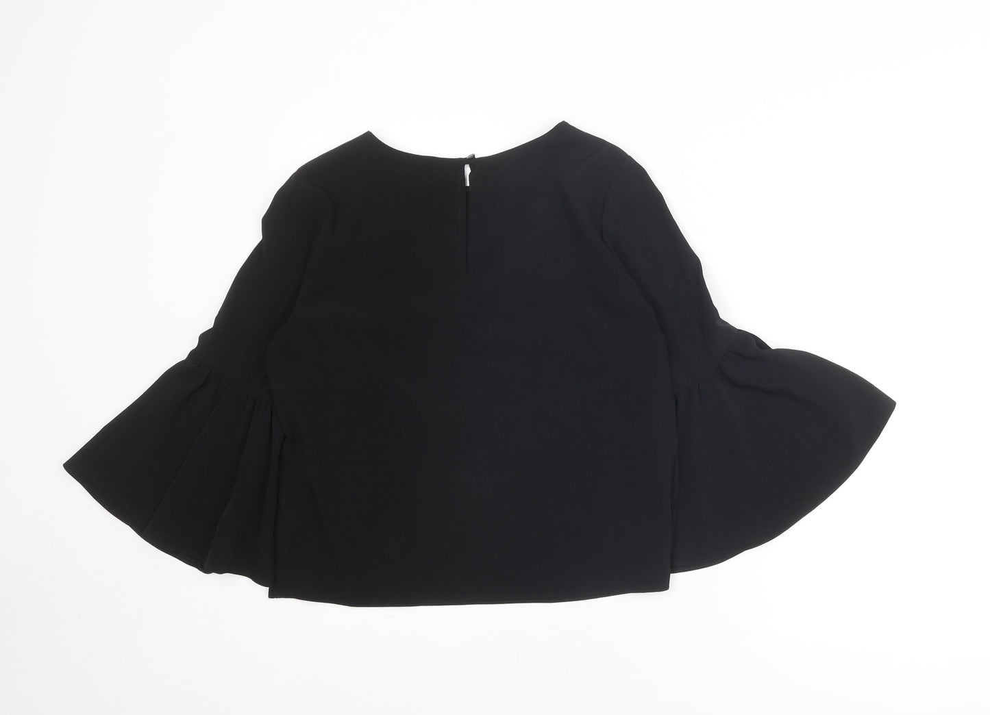 Topshop Womens Black Polyester Basic Blouse Size 8 Round Neck