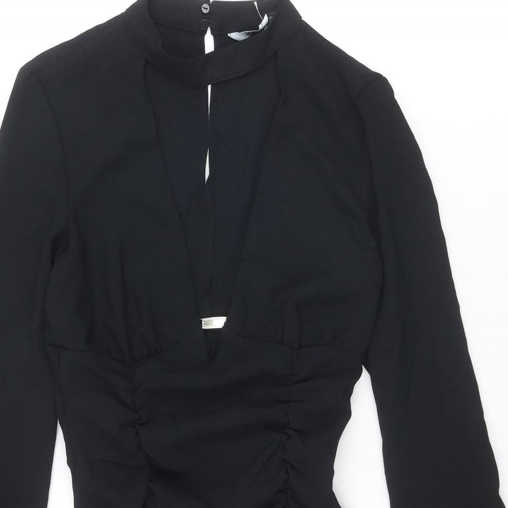 Zara Womens Black Polyester Bodycon Size S V-Neck Zip - Plunging Neckline