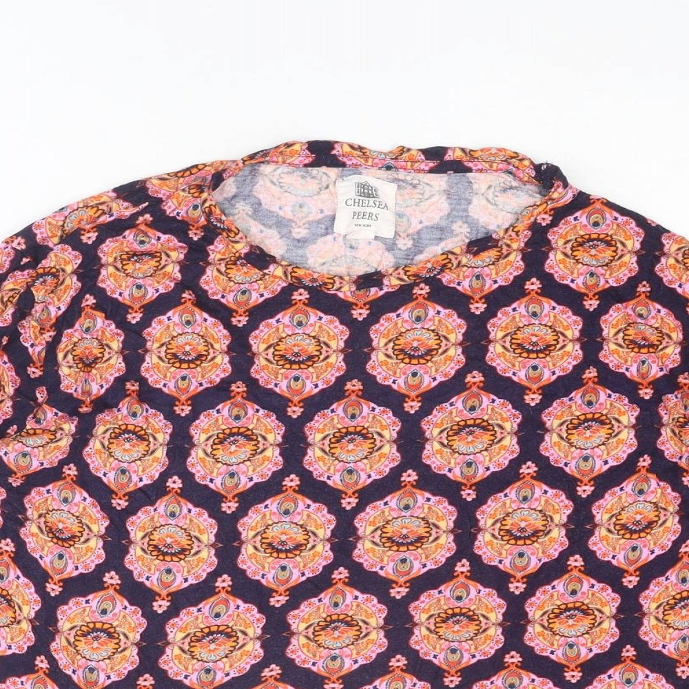 Chelsea Peers Womens Multicoloured Geometric Viscose Basic T-Shirt Size M Round Neck