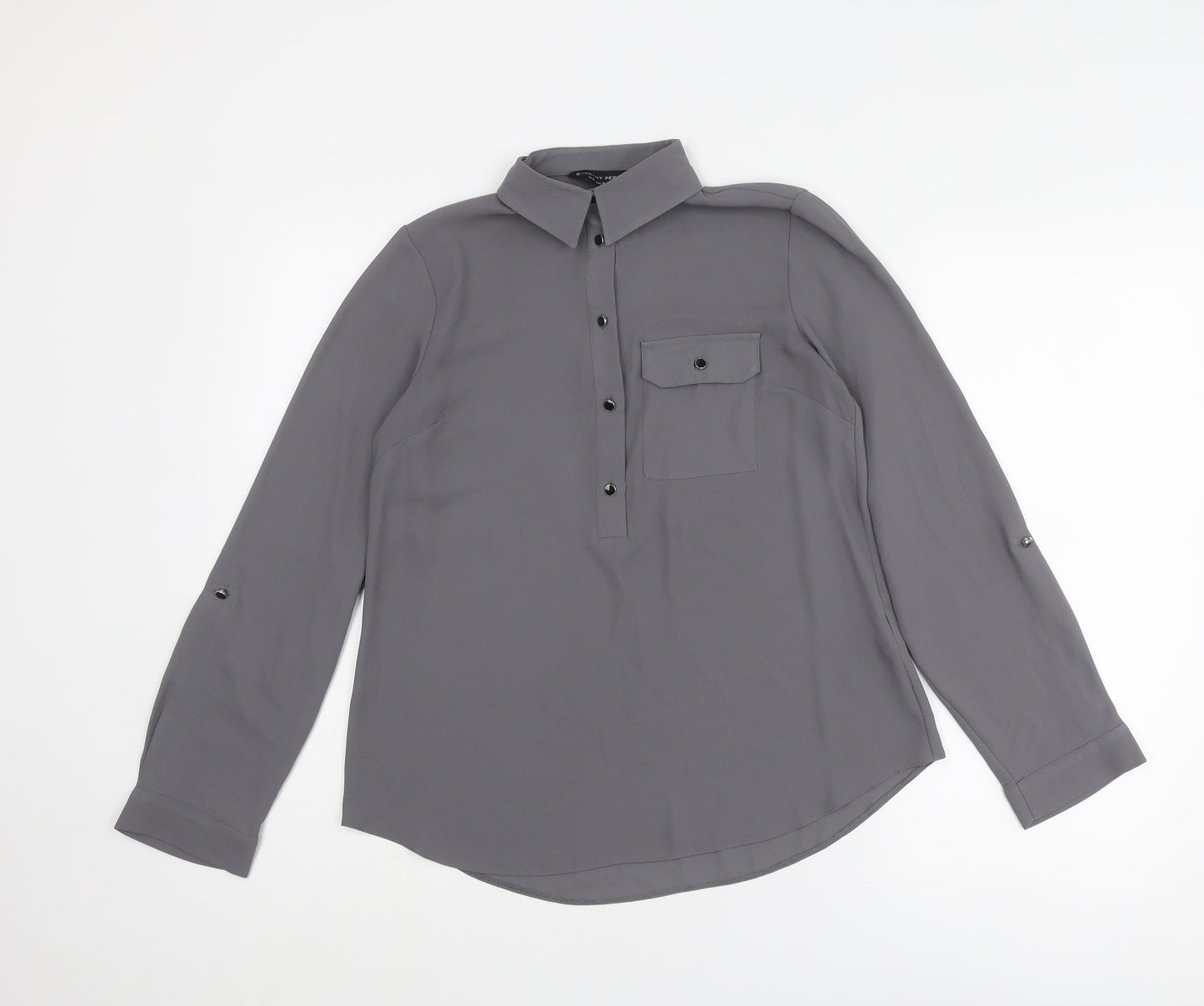 Dorothy Perkins Womens Grey Polyester Basic Blouse Size 6 Collared