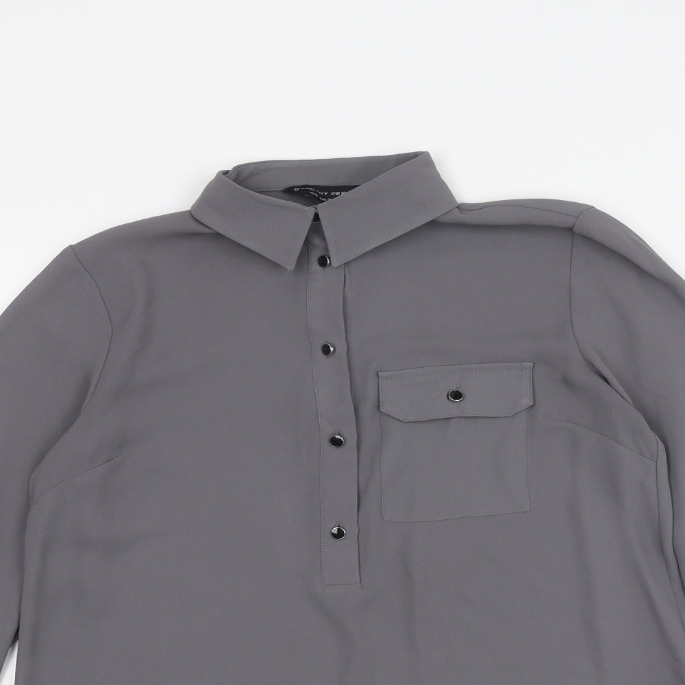 Dorothy Perkins Womens Grey Polyester Basic Blouse Size 6 Collared