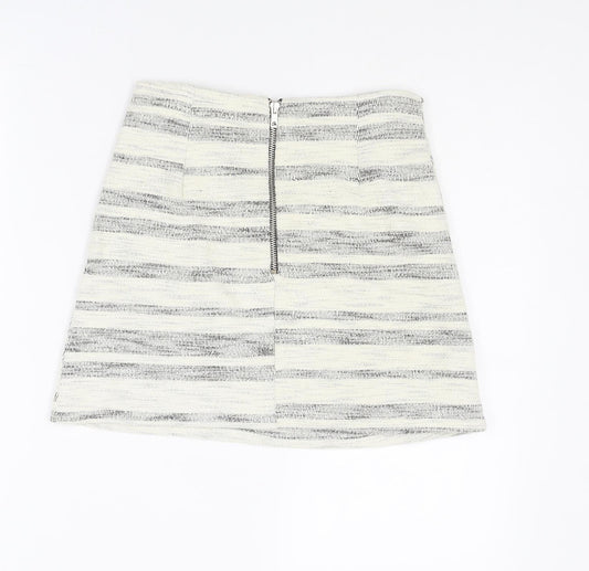 Topshop Womens Ivory Striped Cotton A-Line Skirt Size 8 Zip