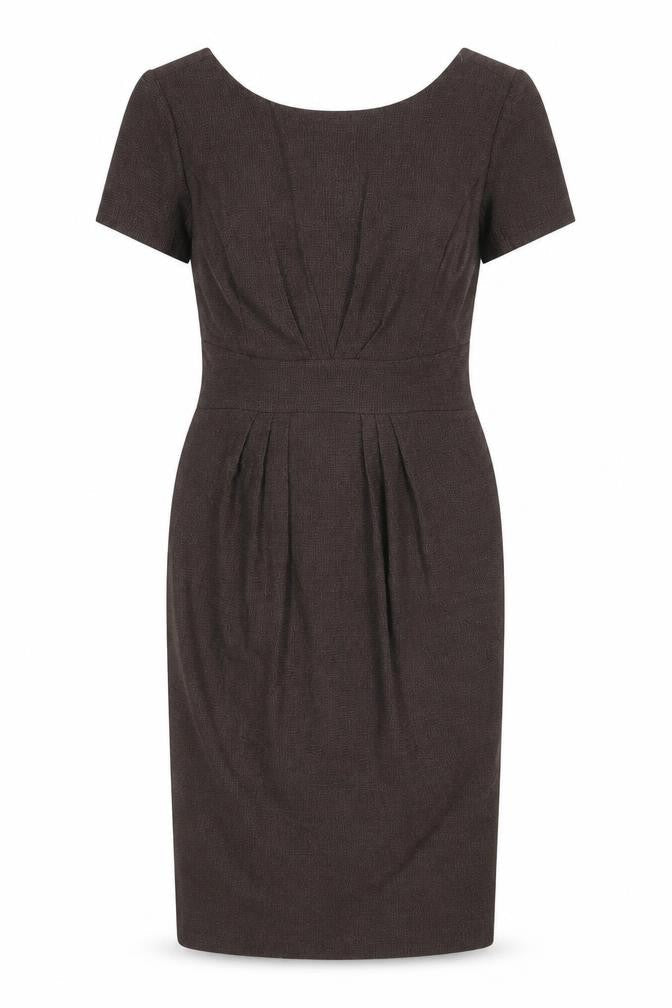 Collection Womens Brown Polyester Pencil Dress Size 12 Boat Neck Zip - Front Pleat Detail