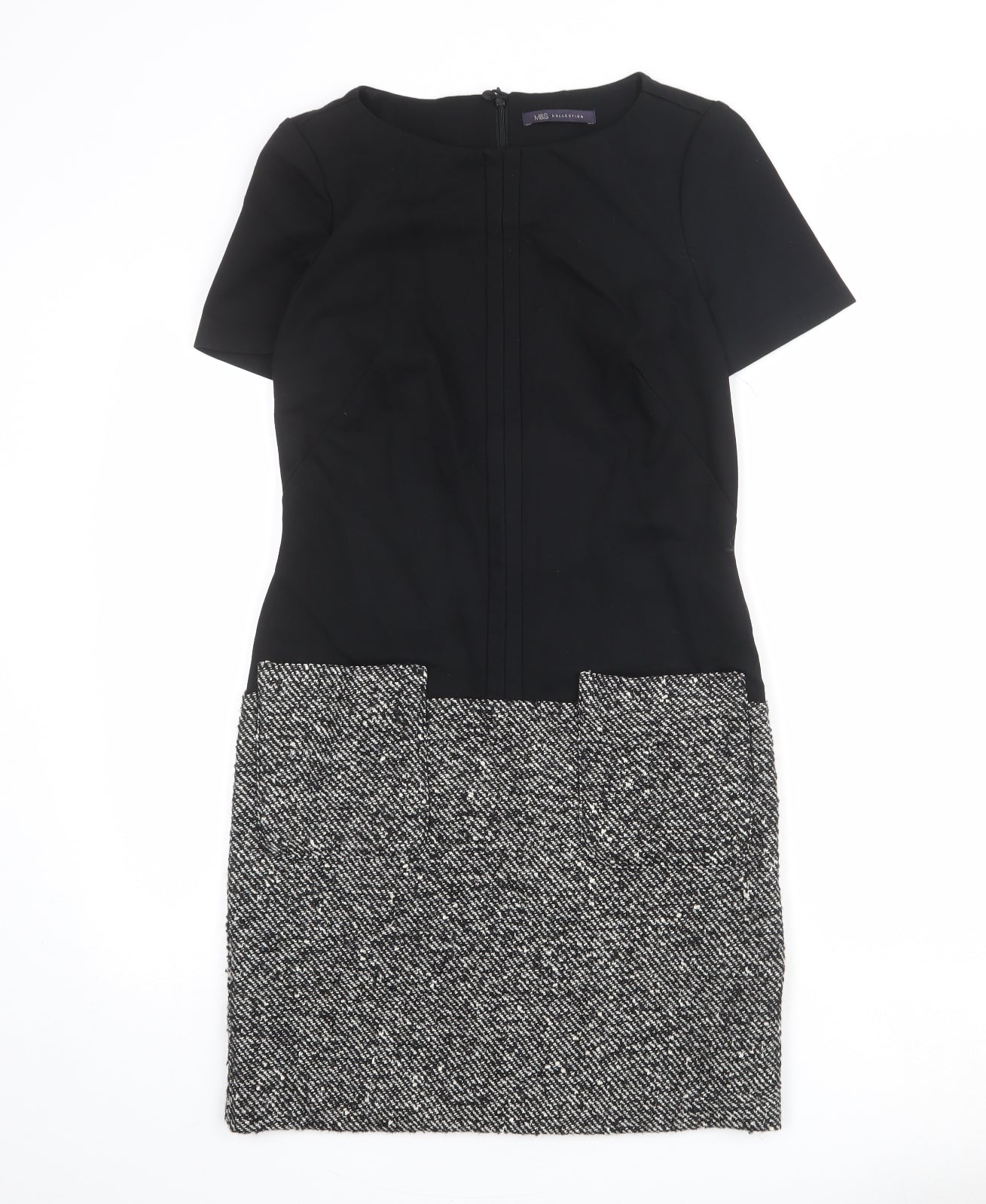 Marks and Spencer Womens Black Colourblock Polyester Sheath Size 8 Boat Neck Zip