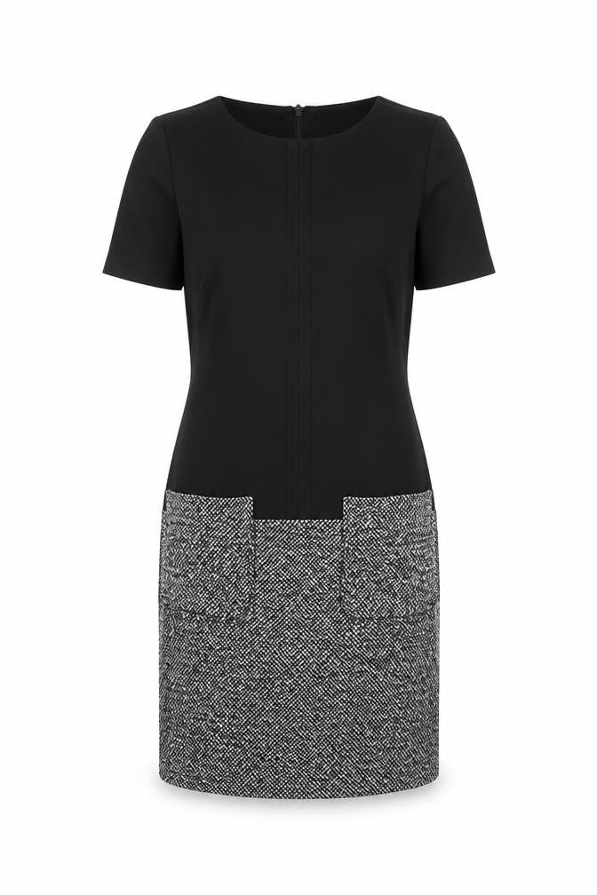 Marks and Spencer Womens Black Colourblock Polyester Sheath Size 8 Boat Neck Zip