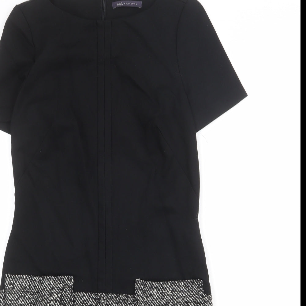 Marks and Spencer Womens Black Colourblock Polyester Sheath Size 8 Boat Neck Zip