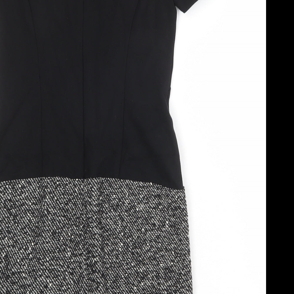 Marks and Spencer Womens Black Colourblock Polyester Sheath Size 8 Boat Neck Zip
