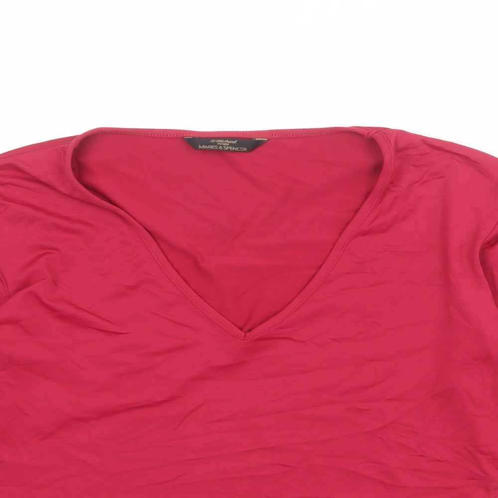 St Michael Womens Pink Polyamide Basic T-Shirt Size 10 V-Neck