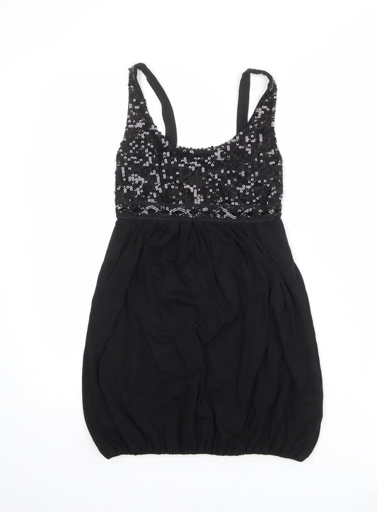 Rare Womens Black Polyester Tunic Tank Size 8 Scoop Neck