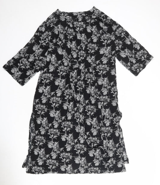 H&M Womens Black Geometric Polyester A-Line Size S V-Neck Button