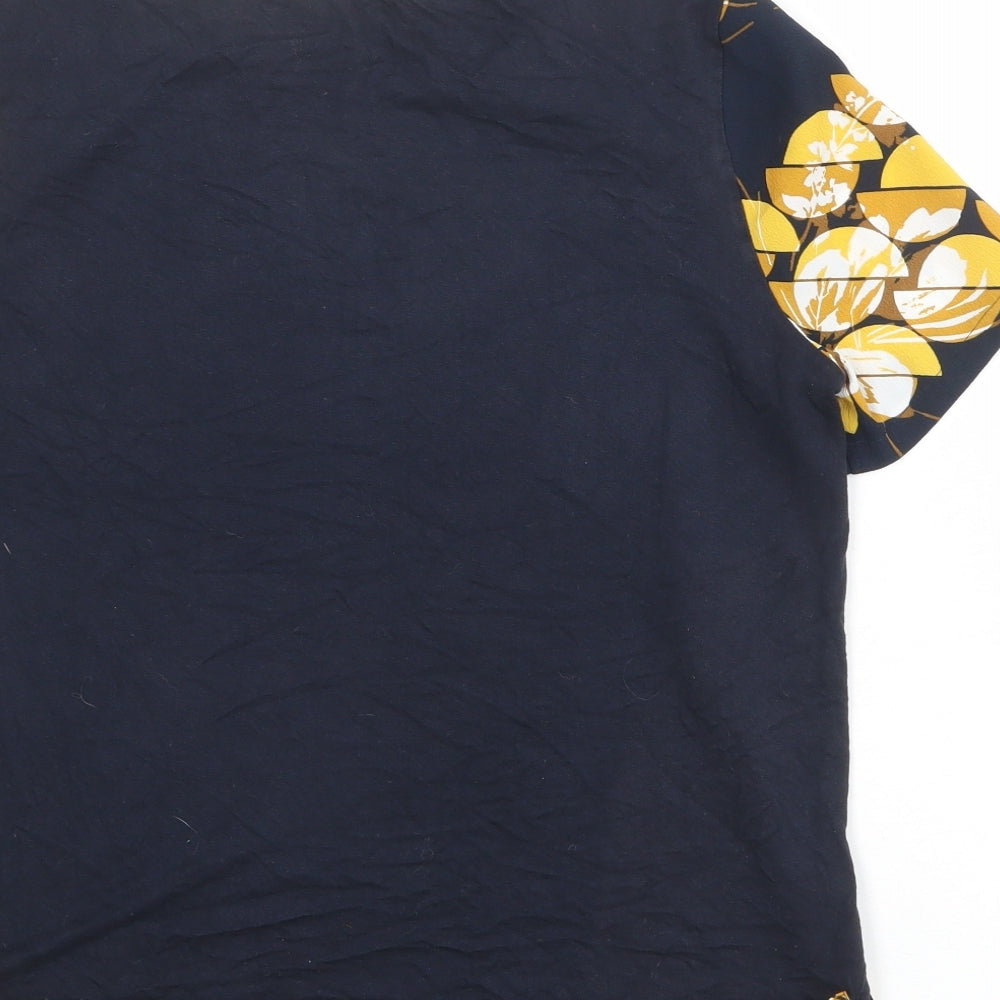 Marks and Spencer Womens Blue Geometric Polyester Basic Blouse Size 12 Boat Neck