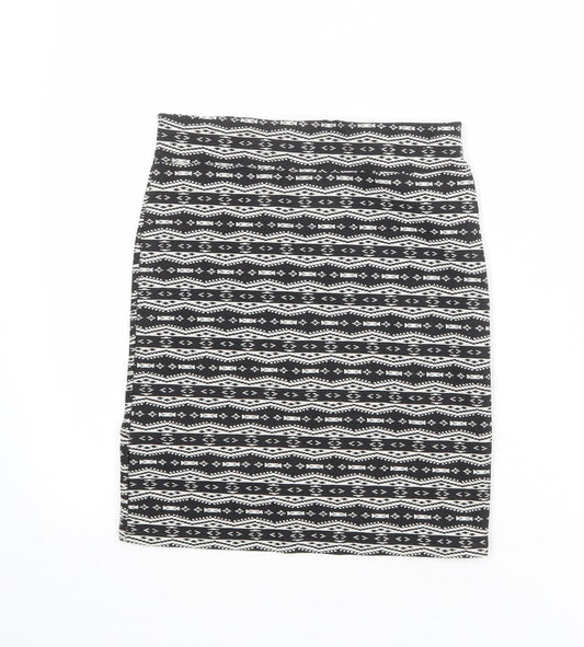 Stradivarius Womens Black Geometric Polyester A-Line Skirt Size S