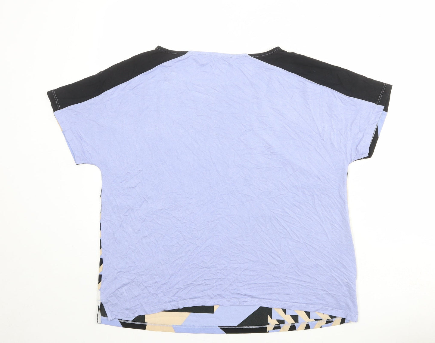 Marks and Spencer Womens Multicoloured Geometric Polyester Basic T-Shirt Size 14 Boat Neck
