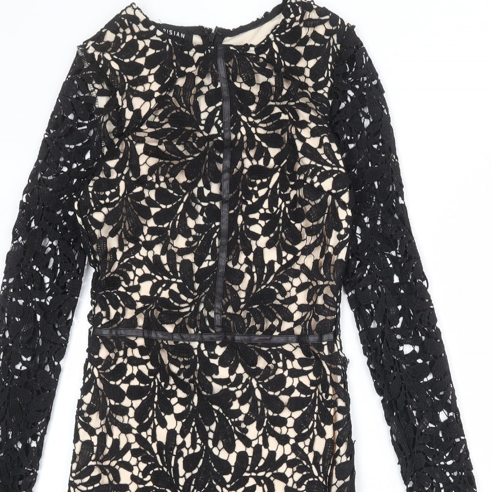 Parisian Womens Black Geometric Polyester A-Line Size 8 Round Neck Zip