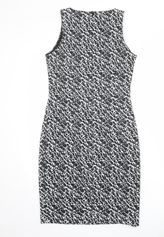 H&M Womens Black Geometric Polyester Shift Size S Round Neck Zip