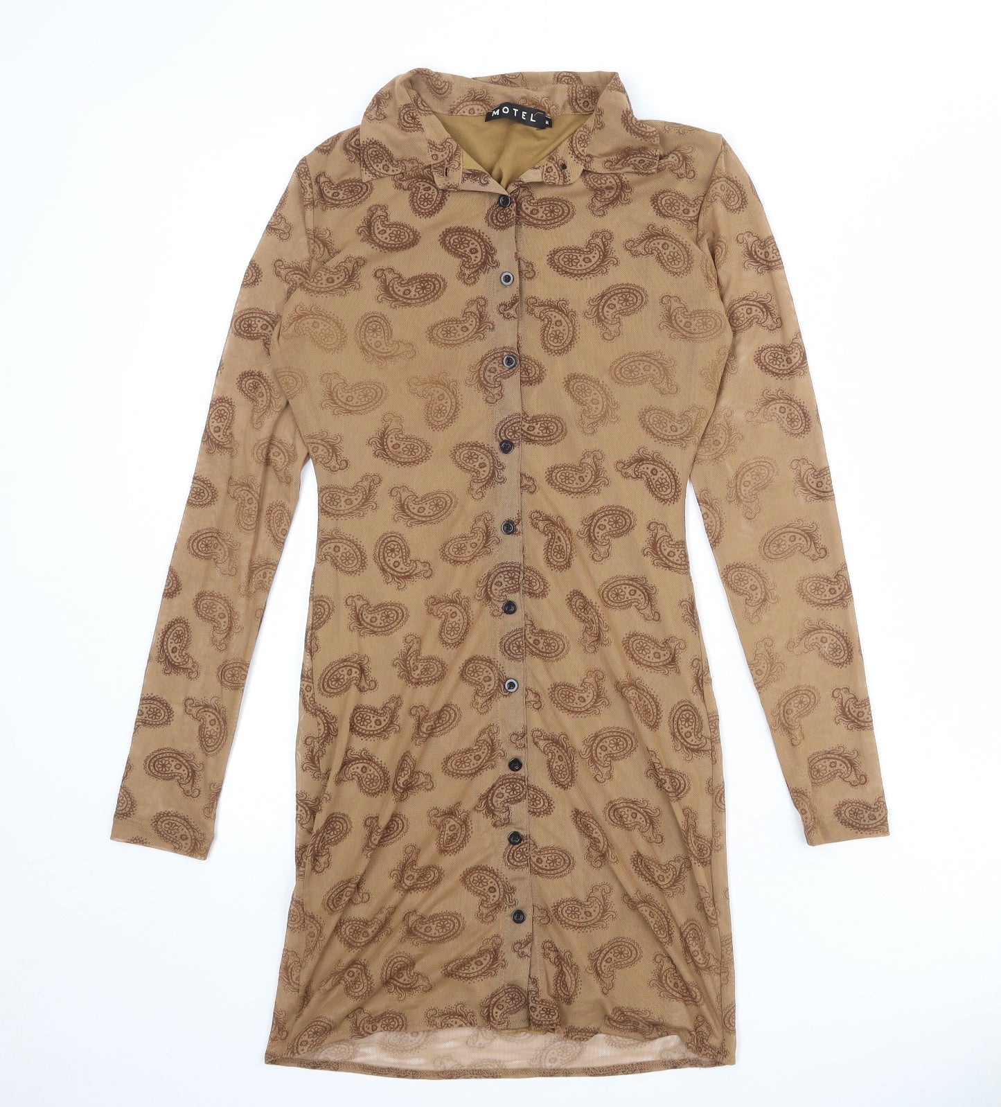 Motel Womens Brown Paisley Polyester Shirt Dress Size M Collared Button