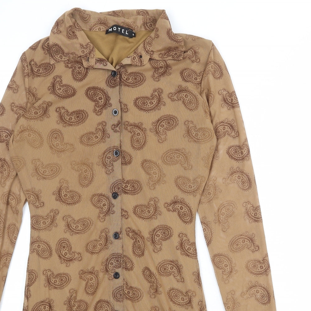 Motel Womens Brown Paisley Polyester Shirt Dress Size M Collared Button