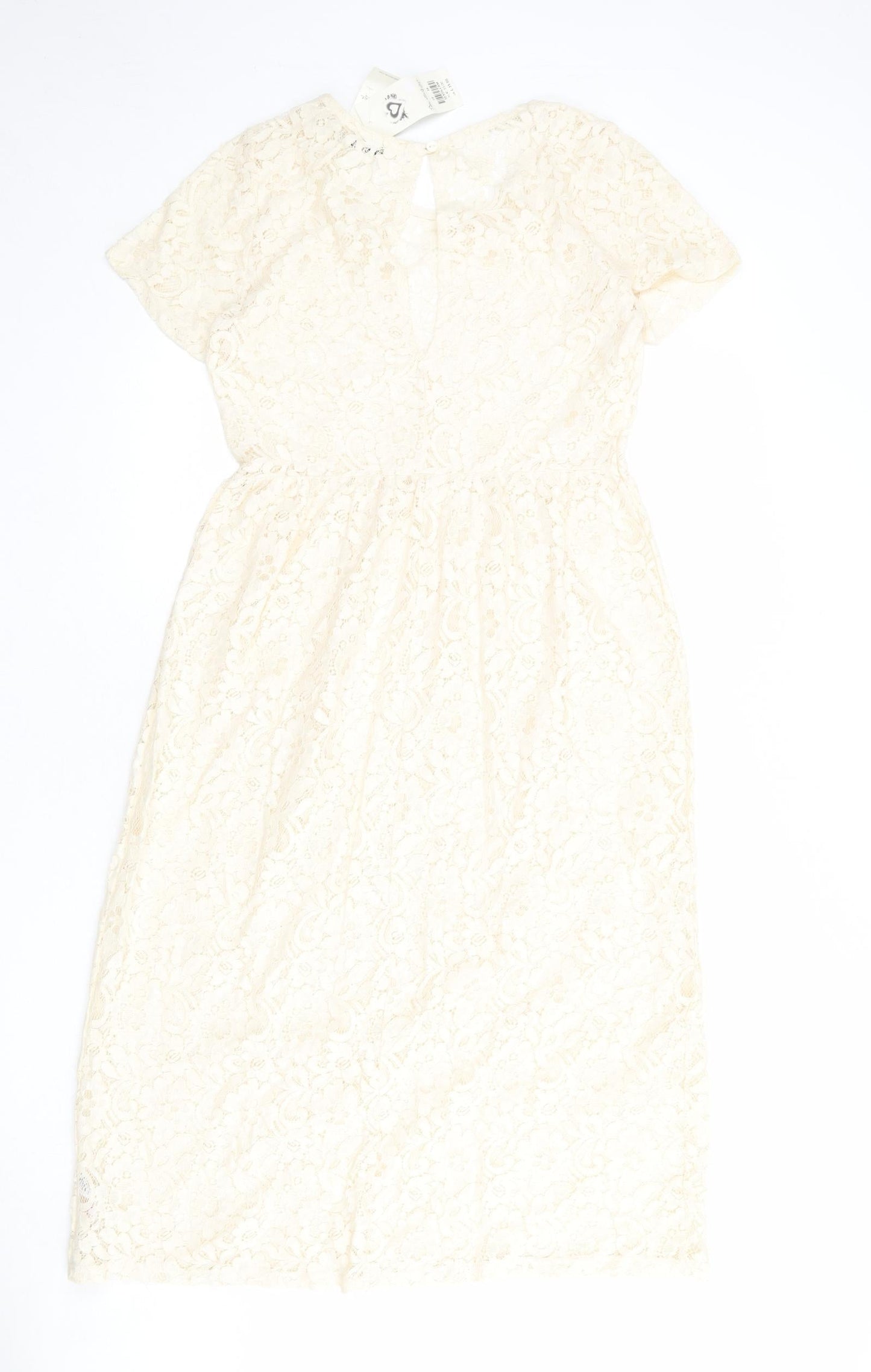 Miss Selfridge Womens Ivory Geometric Cotton A-Line Size 10 Round Neck Button