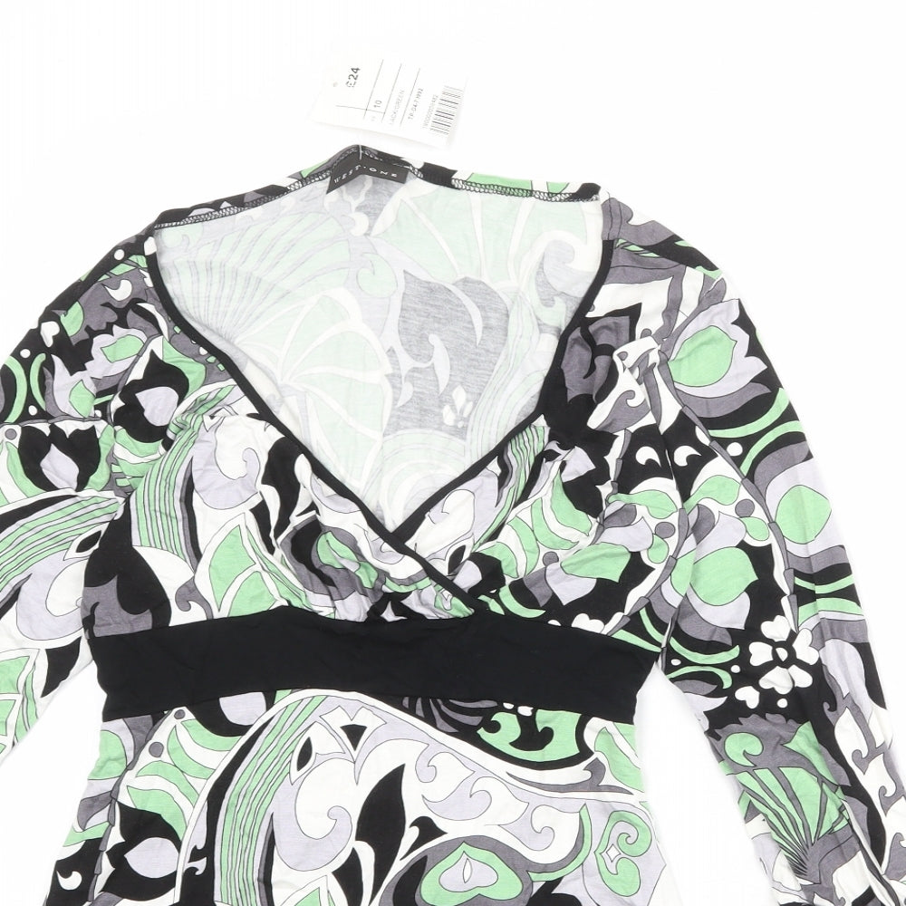 West One Womens Multicoloured Geometric Viscose Basic Blouse Size 10 V-Neck