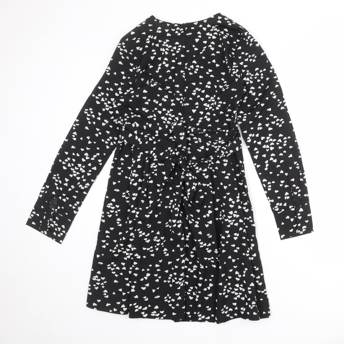 Blue Vanilla Womens Black Geometric Polyester A-Line Size 10 V-Neck Zip - Heart Print