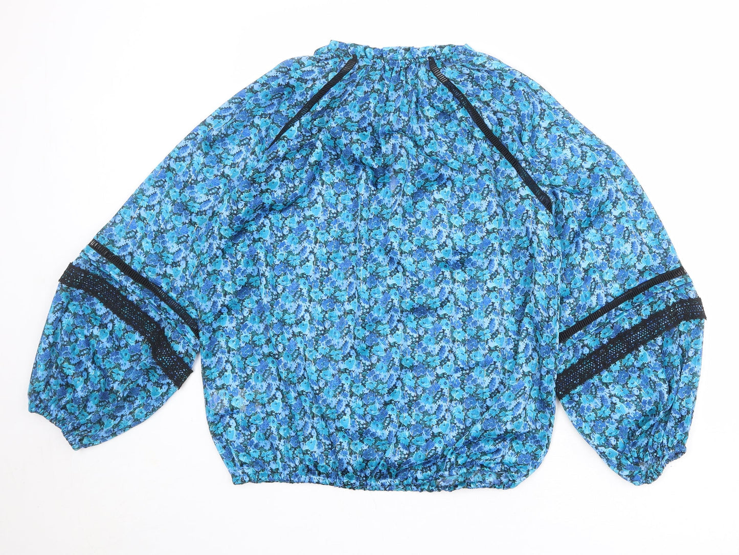 Oliver Bonas Womens Blue Floral Polyester Basic Blouse Size 6 Mock Neck