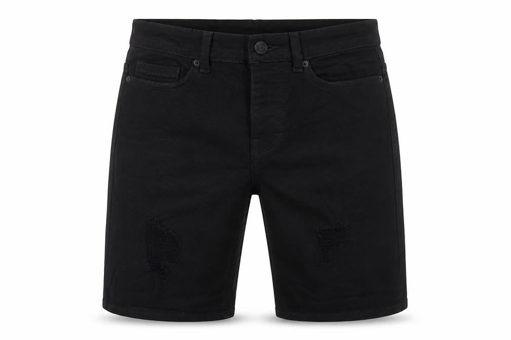 Front view of Denim & Co. men’s black cotton bermuda shorts, size 28, in regular zip