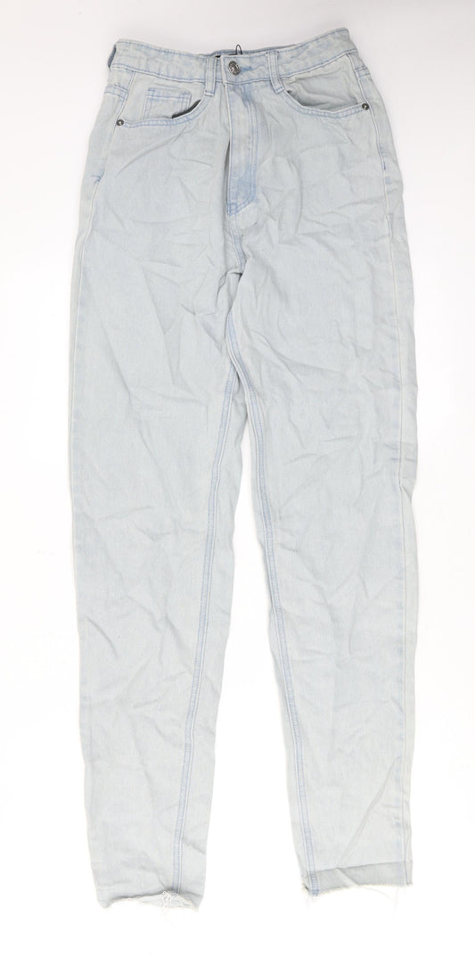 Missguided Womens Blue Cotton Tapered Jeans Size 8 Regular Zip