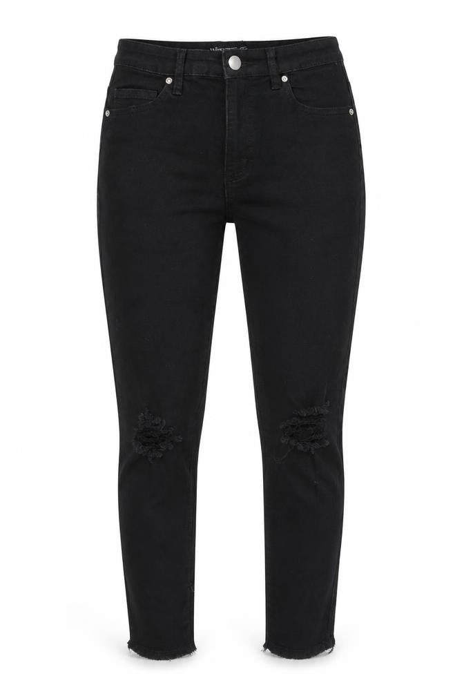 Front view of I SAW IT FIRST women’s black cotton skinny jeans, size UK 10, regular zip