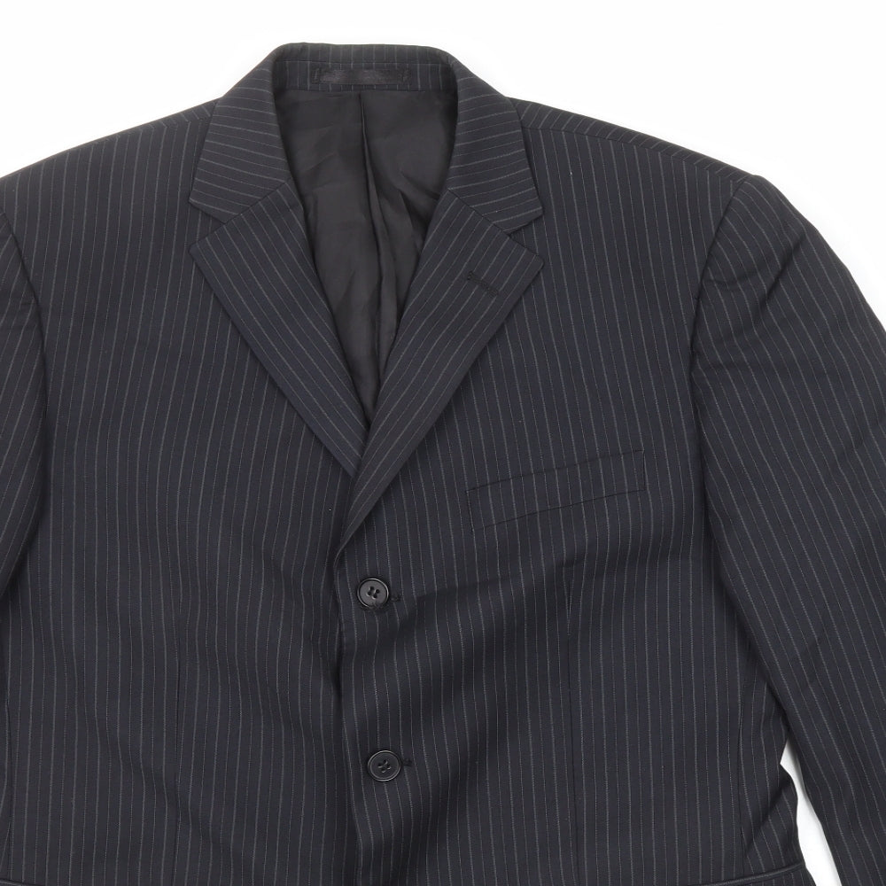 Burton Mens Black Striped Polyester Jacket Suit Jacket Size 40 Regular