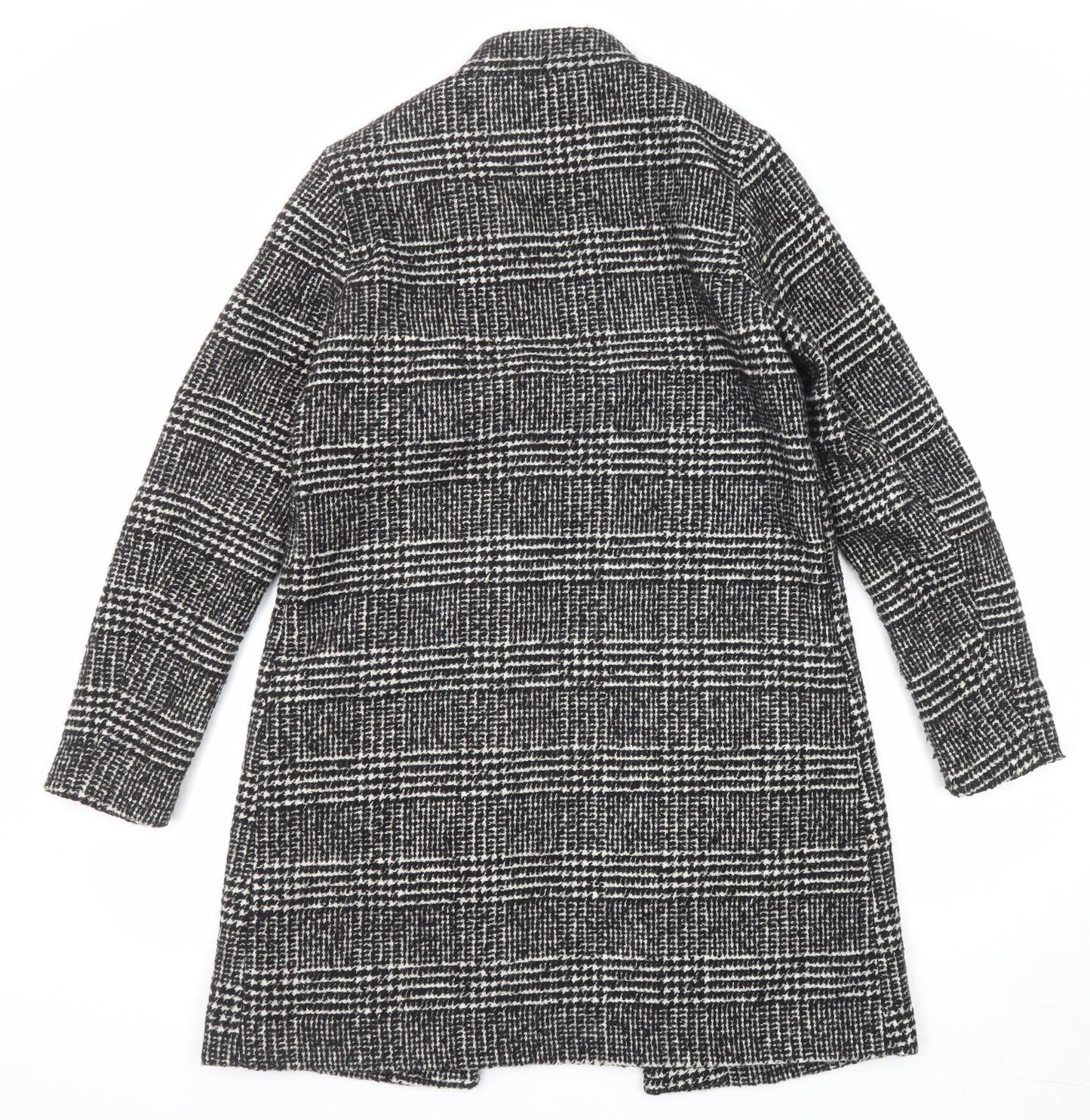 H&M Womens Black Plaid Overcoat Coat Size 8