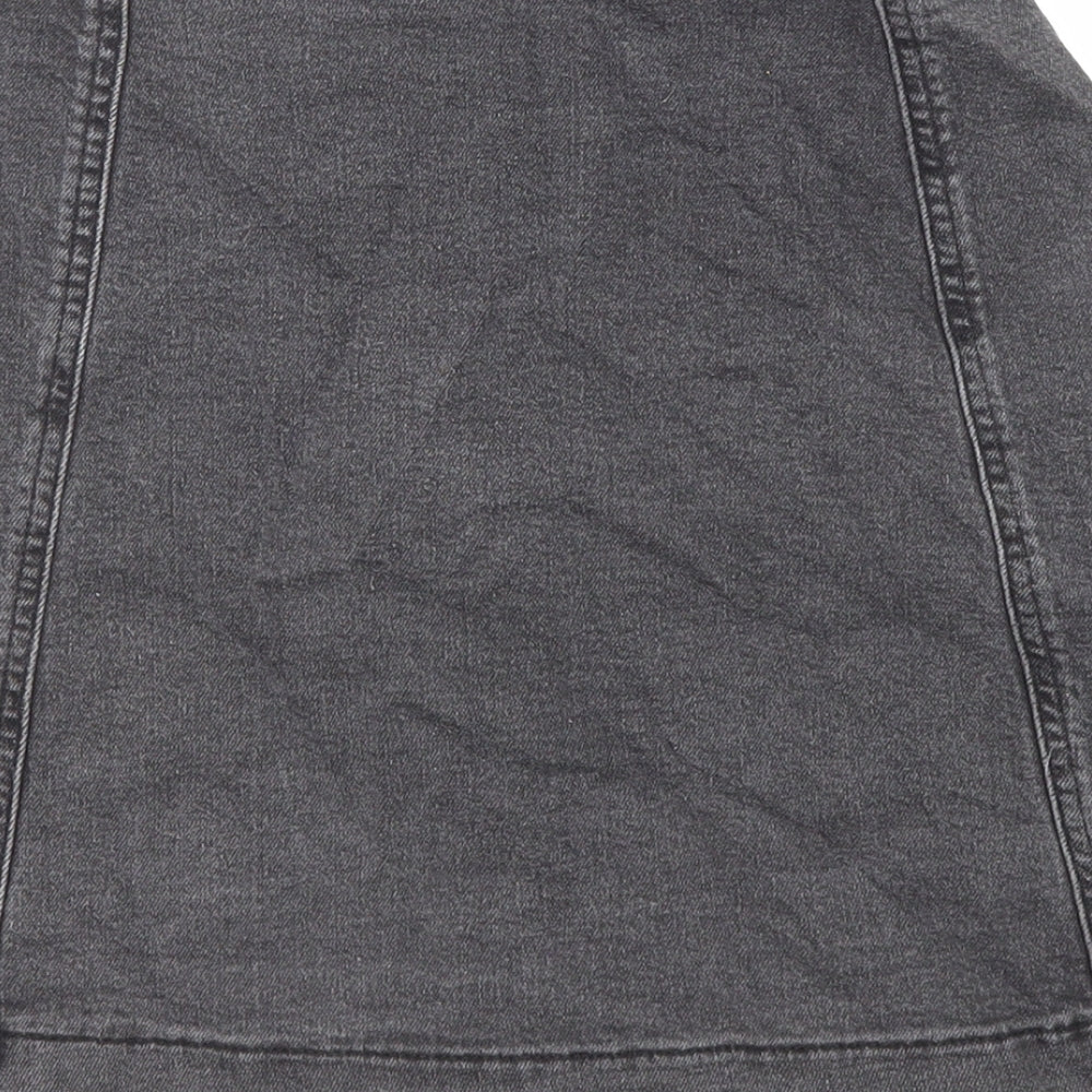 Missguided Womens Black Cotton A-Line Skirt Size 8 Button