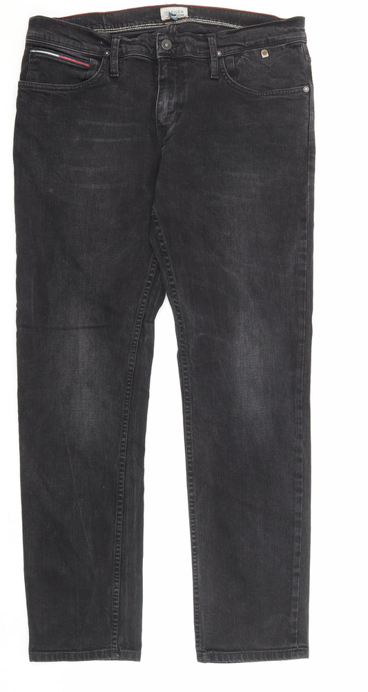 Tommy Hilfiger Mens Black Cotton Straight Jeans Size 34 in L32 in Regular Zip
