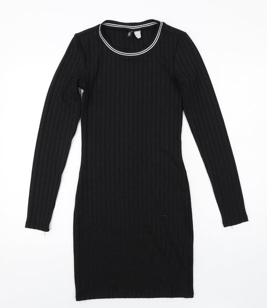 H&M Womens Black Polyester Mini Size 6 Round Neck Pullover - Ribbed